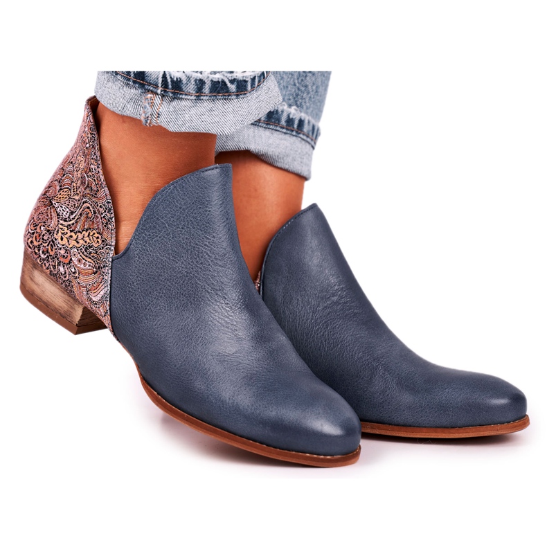 Botas rasteiras femininas Maciejka primavera couro azul marinho 04091-27