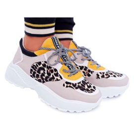 NFR Sapatos esportivos femininos com solado alto leopardo chillout bege amarelo NFR Sapatos esportivos femininos com solado alto leopardo chillout bege amarelo