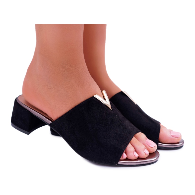 Vinceza Chinelos elegantes clássicos femininos em bloco preto Demea