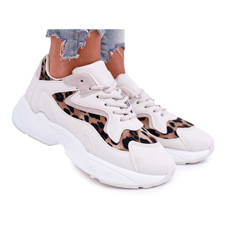 FJ1 Calçados esportivos femininos bege leopardo mezeno branco castanho