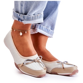 EVE Feminino couro branco e bege ballerinas erdola marrom