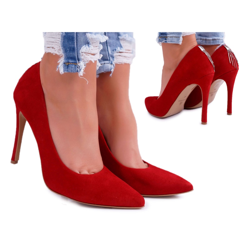 Stilettos feminino Laura Messi 1727 couro camurça vermelho Valentim