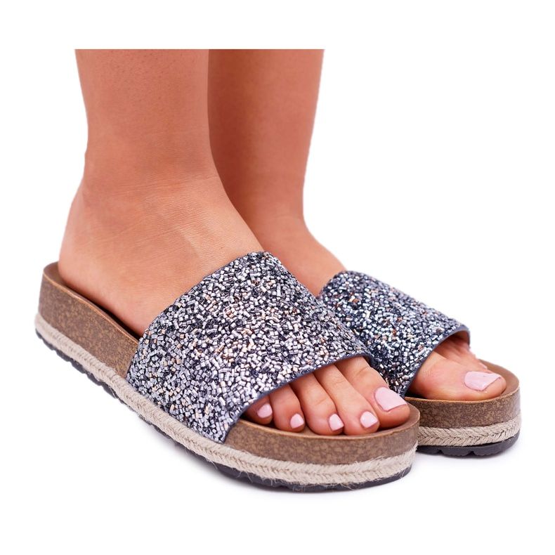 S.Barski Chinelos femininos elegantes, sola grossa em jersey azul