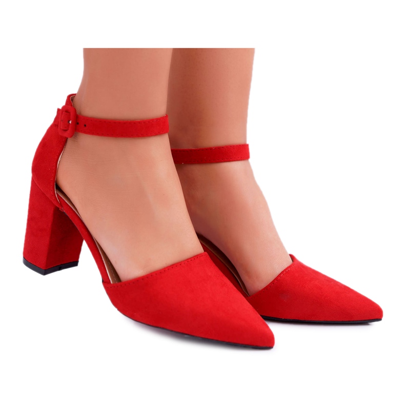 FRJEIN Sapatos femininos no calcanhar em Spitz Red Elegante vermelho