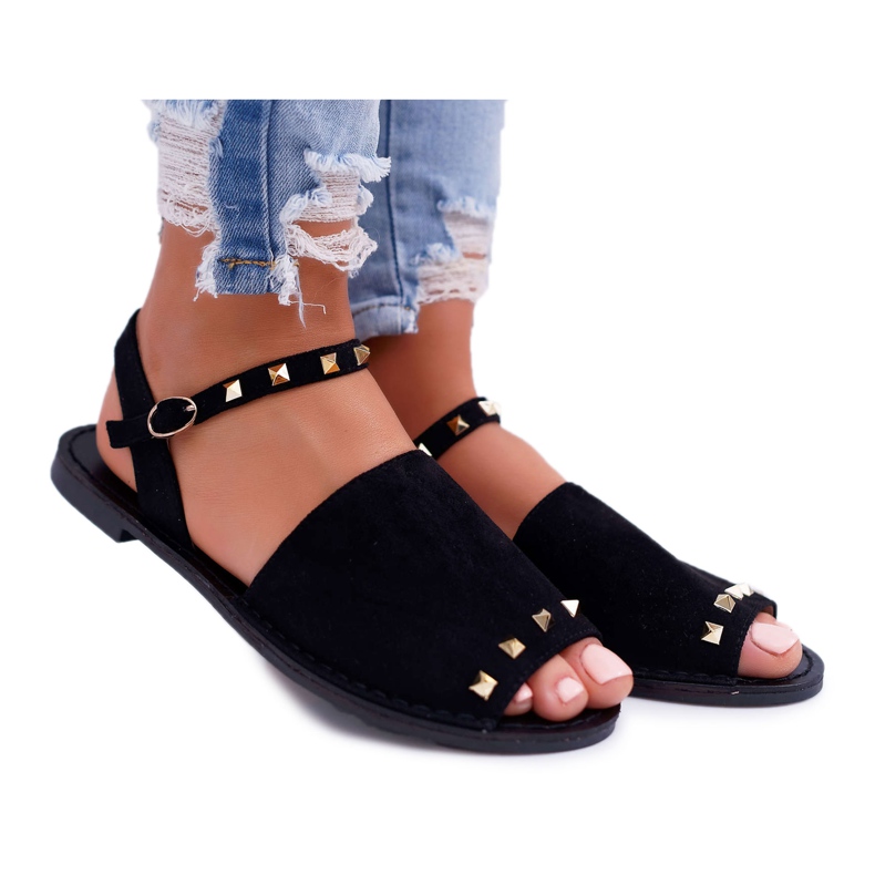 Sandálias femininas Lu Boo camurça preta Silena preto