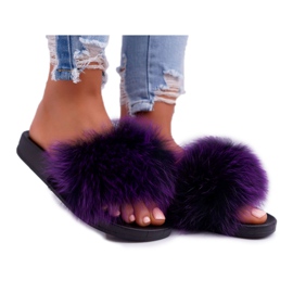 Chinelos femininos com pele natural Violet Naturis roxo