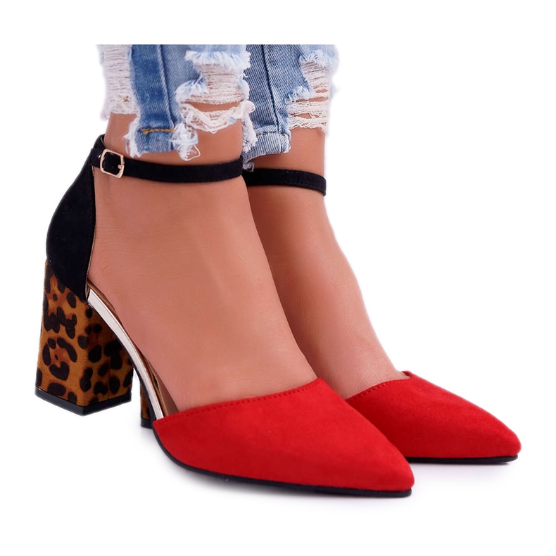 PS1 Bombas femininas no salto Leopard Red Ferri castanho preto vermelho