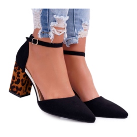 SEA Sapatos femininos no salto Leopard Black Ferri marrom preto