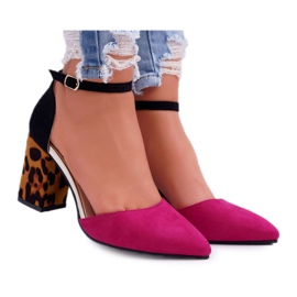 PS1 Bombas femininas no salto Leopard Fuchsia Ferri marrom preto rosa multicolorido