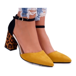 PS1 Bombas femininas no salto Leopard Yellow Ferri castanho preto multicolorido amarelo