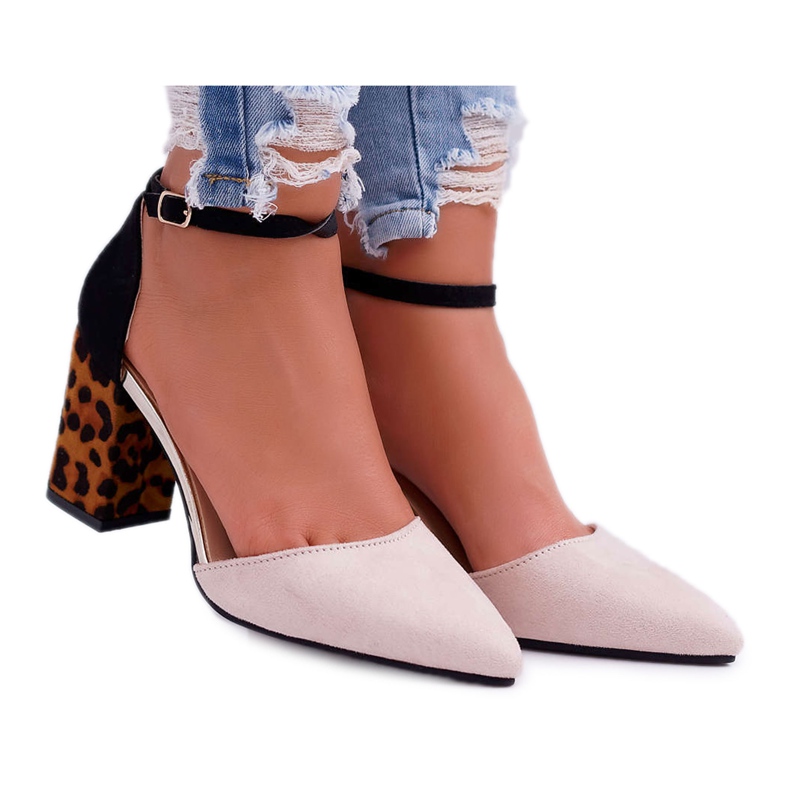 PS1 Sapatos femininos de salto alto leopardo Bege Ferri preto multicolorido