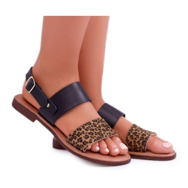 Sandálias femininas Maciejka Couro Leopardo Preto IT001-03 / 00-0