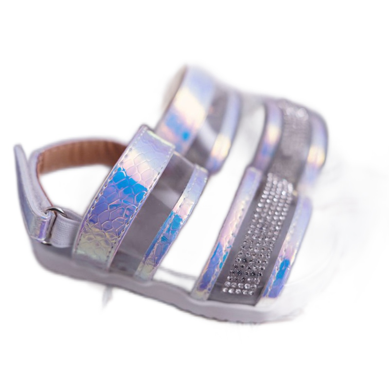 FRROCK Sandálias infantis com velcro para meninas Petrol White Matylda branco multicolorido