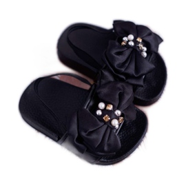 FRROCK Slides infantis para meninas Bow Pearl Black Senari preto