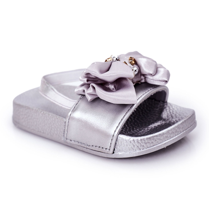 FRROCK Slides infantis para meninas Bow Pearl Silver Senari cinza