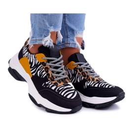Calçados esportivos femininos com sola grossa zebra Sevana marrom preto