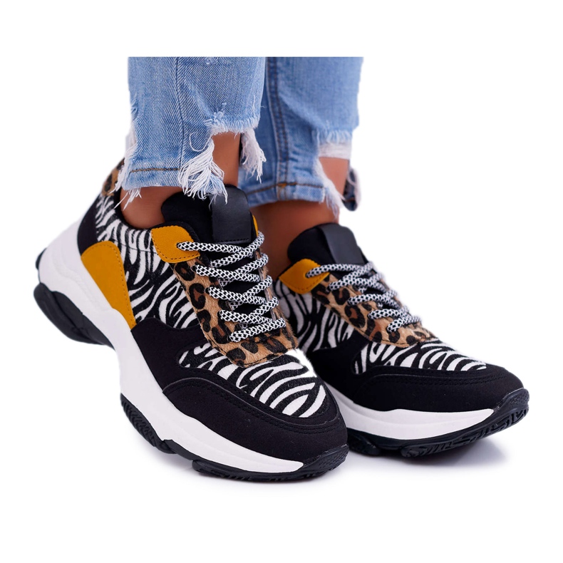 Calçados esportivos femininos com sola grossa zebra Sevana castanho preto