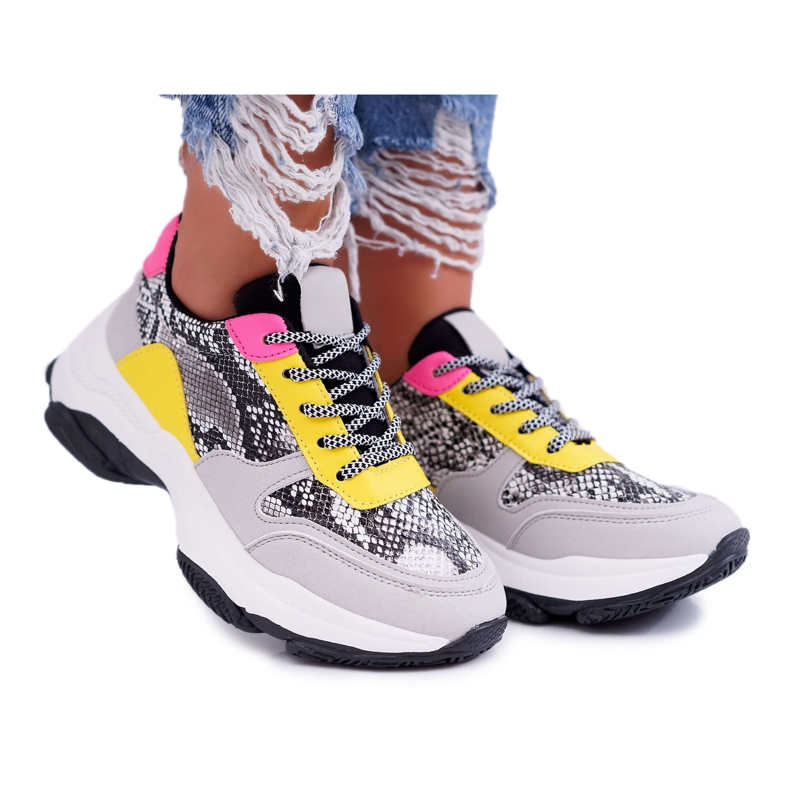 Sapatos esportivos femininos com sola grossa cobra Sevana cinza multicolorido Sapatos esportivos femininos com sola grossa cobra Sevana cinza multicolorido