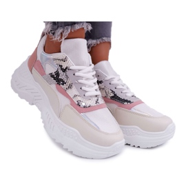 Sapatos esportivos femininos com solado grosso branco cobra Sevana cinza multicolorido