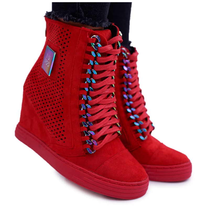 Tênis feminino Lu Boo Openwork Suede Red Clamma vermelho