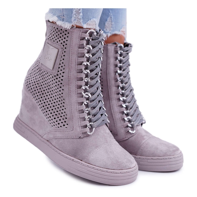 Tênis feminino Lu Boo Openwork Suede Grey Clamma cinza