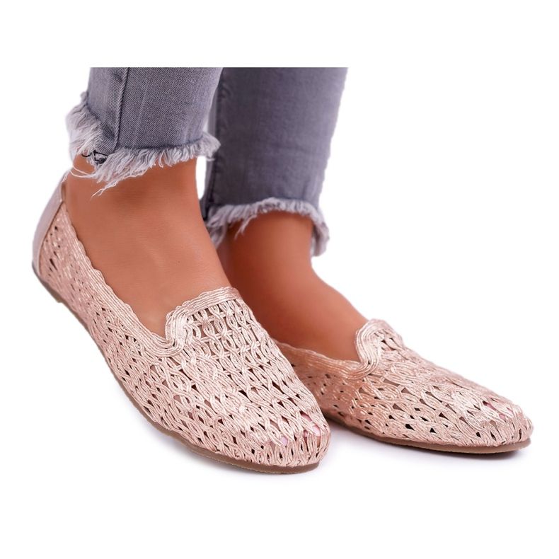 Bailarinas Lu Boo feminino trançado ouro rosa 4Ever