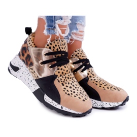 Sapatos esportivos femininos Lu Boo com padrão leopardo Malibu marrom multicolorido