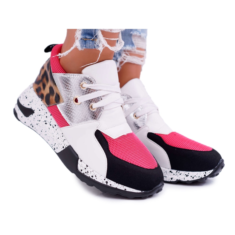 Sapatos esportivos femininos Lu Boo com padrão leopardo branco Malibu multicolorido