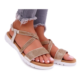 Sandálias Lu Boo Femininas Com Zircônia Cúbica 406-5 Gold Stella dourado