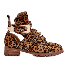 Botas Lu Boo Camurça Com Recortes Leopard Rock Girl marrom