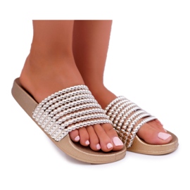 Chinelos femininos com elavi dourado frisado
