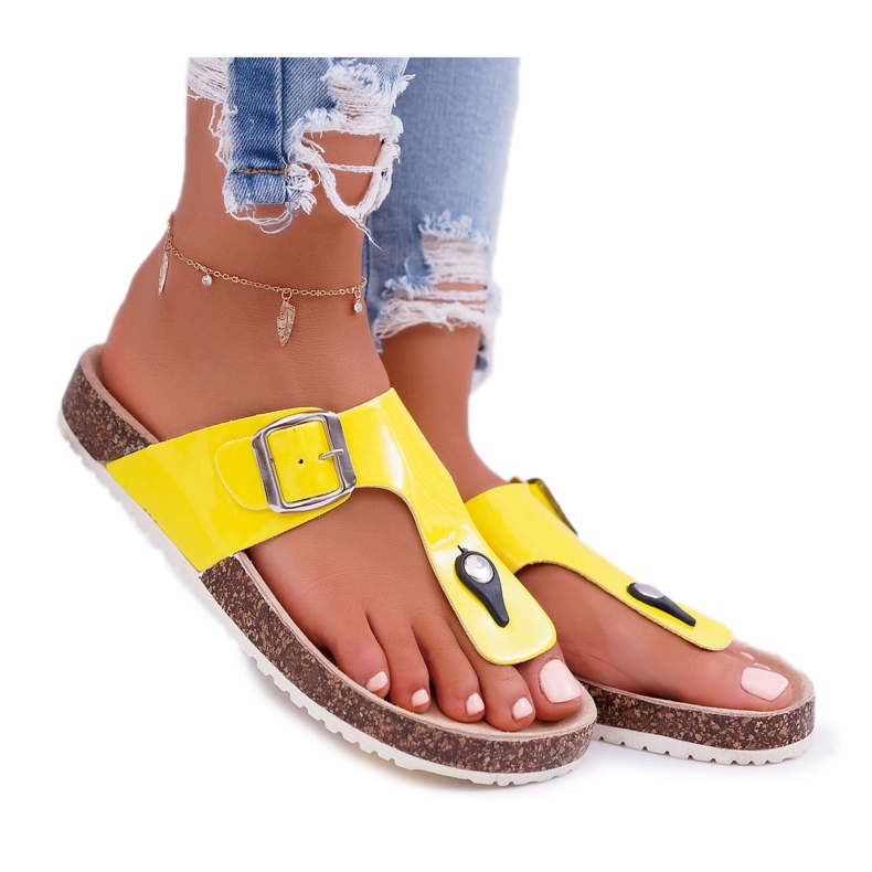 SEA Chinelos femininos chinelos em rolhas, paleta amarela lacada amarelo