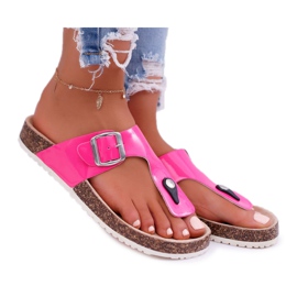 SEA Chinelos femininos flip-flops em rolhas lacado fúcsia paleta rosa