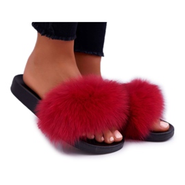 Chinelos femininos com pele natural vermelho Naturis