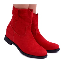 SEA Botas femininas em cunha de salto plano aquecido no tornozelo Red Demini vermelho