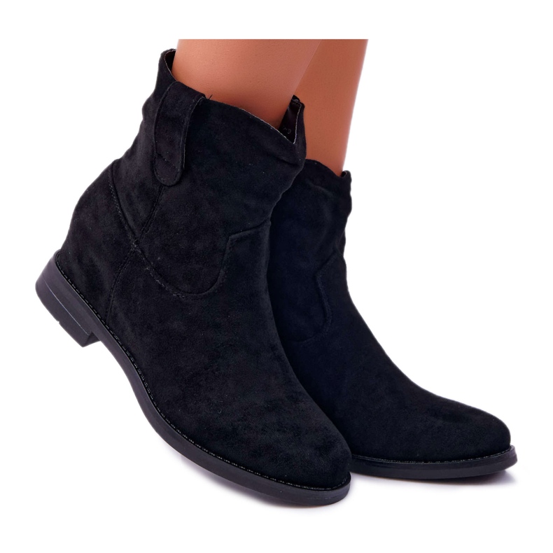 SEA Botas femininas em cunha de salto plano aquecido no tornozelo preto Demini