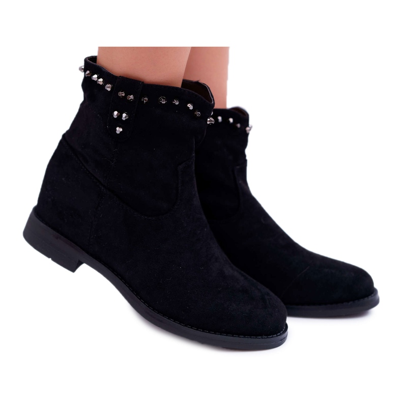SEA Botas femininas em cunha de salto plano aquecido no tornozelo Black Deminis preto