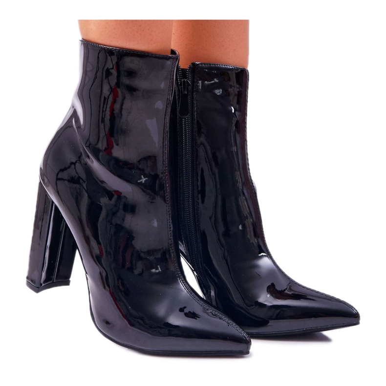 SEA Botas femininas de salto alto laqueada preta preto