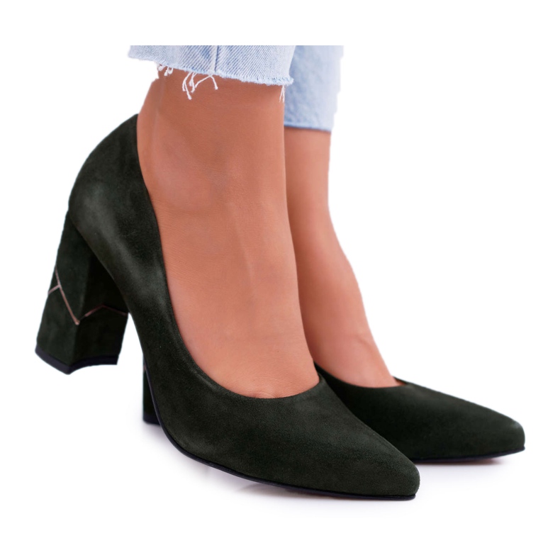 Bombas femininas Laura Messi Suede Olive 2050 Tiffany verde