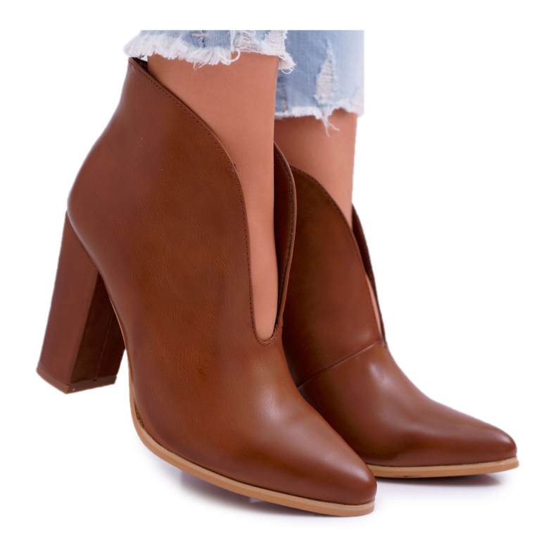 SEA Botas femininas de salto alto em manta marrom castanho