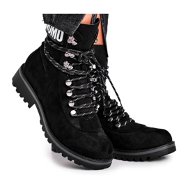 EVE Botas femininas de salto plano com um popi preto com zíper