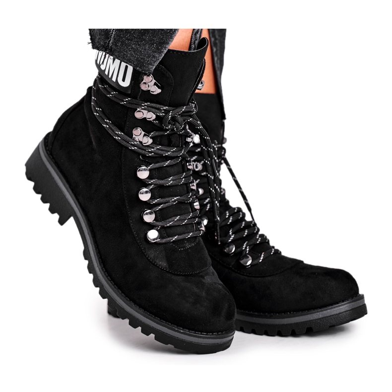 EVE Botas femininas de salto plano com um popi preto com zíper