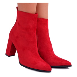 FRID Botas de salto femininas com zíper no Spitz Red Ferol vermelho