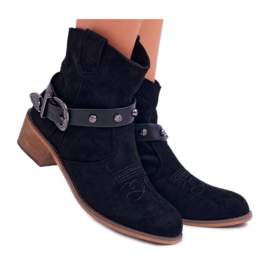 FB2 Botas femininas com salto plano Botas de cowboy com fivela preta Ewella preto FB2 Botas femininas com salto plano Botas de cowboy com fivela preta Ewella preto