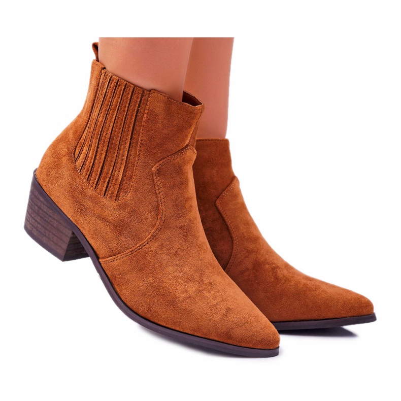 Botas de salto baixo Camel Umberco feminino castanho