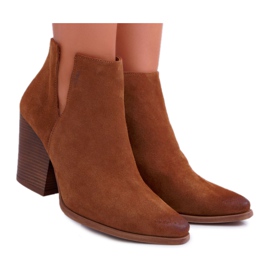 Botas femininas de salto alto couro camurça marrom Nicole 2430