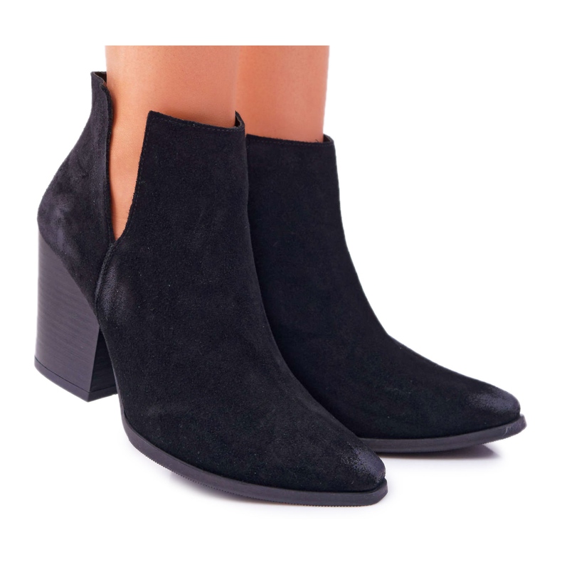 Botas femininas de salto alto couro camurça preta Nicole 2430 preto