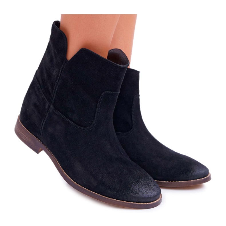 Botas femininas de salto plano oculto em cunha preta Nicole 2419 preto
