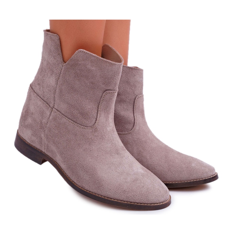 Botas femininas de salto baixo em cunha oculta cappuccino Jasne Nicole 2419 bege