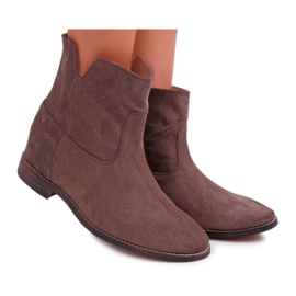 Botas femininas de salto plano oculto cunha cappuccino escuro Nicole 2419 marrom